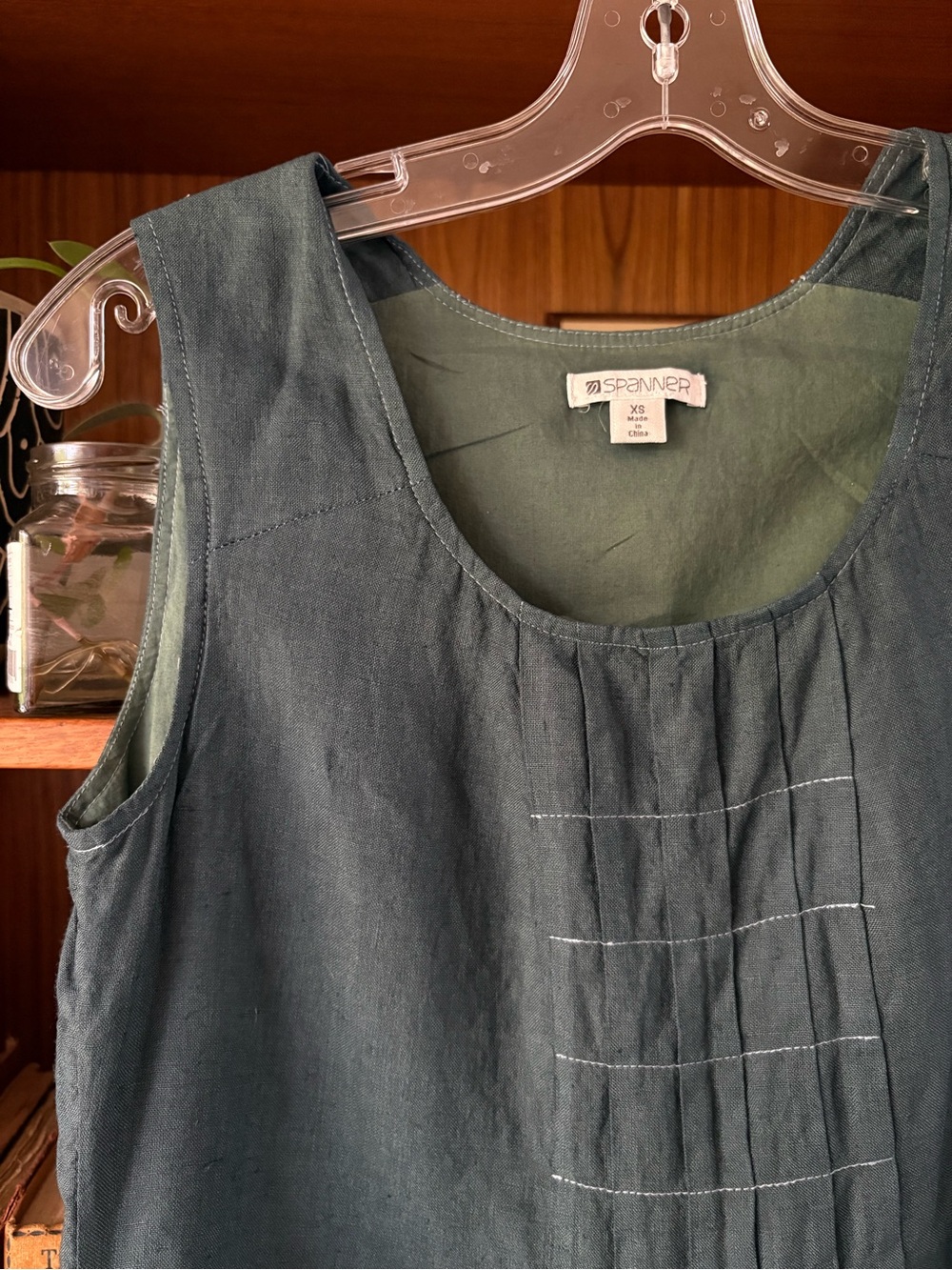 👉3/$25 Spanner 100% Linen Ethereal Green Dress XS - Picture 2 of 5